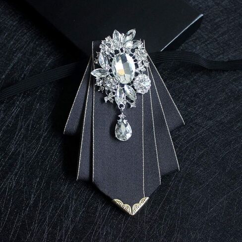Crystal Bow tie Brooches Collar Pin Jewelry ribbon Fabric Bowknot Pre Tied Neck Tie For men Women wedding bridegroom in Kuwait