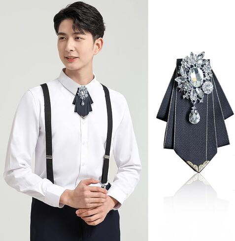 Crystal Bow tie Brooches Collar Pin Jewelry ribbon Fabric Bowknot Pre Tied Neck Tie For men Women wedding bridegroom in Kuwait