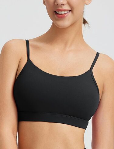 BALEAF Womens Sports Bra, Adjustable Spaghetti Thin Strap - Scoop Neck Wireless Padded Bra Yoga Workout in Saudi Arabia