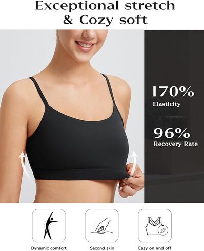 BALEAF Womens Sports Bra, Adjustable Spaghetti Thin Strap - Scoop Neck Wireless Padded Bra Yoga Workout in Saudi Arabia