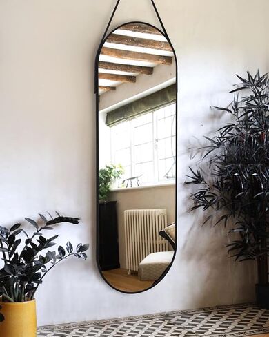 OGCAU Full Length Mirror, Wall Mirror Full Length, Wall-Mounted Mirror, Body Mirror for Wall in Bedroom, Arched-Top Mirror, Hanging Mirror with Aluminum Alloy Frame (Oval Black) in Kuwait