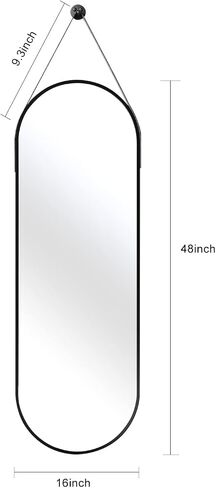 OGCAU Full Length Mirror, Wall Mirror Full Length, Wall-Mounted Mirror, Body Mirror for Wall in Bedroom, Arched-Top Mirror, Hanging Mirror with Aluminum Alloy Frame (Oval Black) in Kuwait