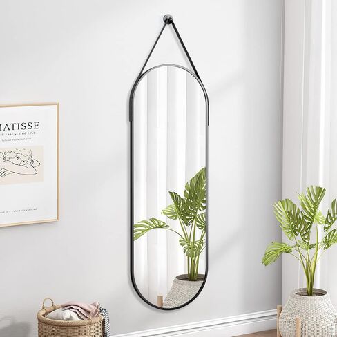 OGCAU Full Length Mirror, Wall Mirror Full Length, Wall-Mounted Mirror, Body Mirror for Wall in Bedroom, Arched-Top Mirror, Hanging Mirror with Aluminum Alloy Frame (Oval Black) in Kuwait