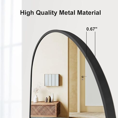 OGCAU Full Length Mirror, Wall Mirror Full Length, Wall-Mounted Mirror, Body Mirror for Wall in Bedroom, Arched-Top Mirror, Hanging Mirror with Aluminum Alloy Frame (Oval Black) in Kuwait