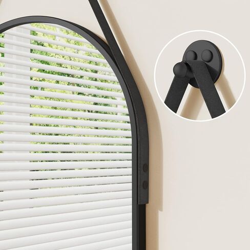 OGCAU Full Length Mirror, Wall Mirror Full Length, Wall-Mounted Mirror, Body Mirror for Wall in Bedroom, Arched-Top Mirror, Hanging Mirror with Aluminum Alloy Frame (Oval Black) in Kuwait