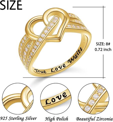 DAOCHONG 18K Gold Plated 925 Sterling Silver Rings Eternity Band for Women Ladies Gold Heart Ring Cubic Zirconia Heart Ring Dainty Stackable Jewelry on Anniversary in Saudi Arabia