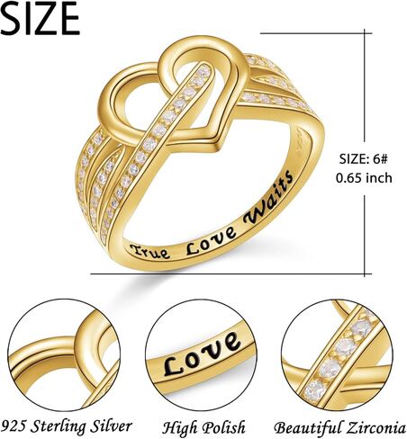 DAOCHONG 18K مطلية بالذهب 925 الفضة الاسترليني خواتم الخلود الفرقة للنساء السيدات الذهب خاتم القلب مكعب زركونيا القلب الدائري لذيذ تكويم مجوهرات في الذكرى السنوية in Kuwait