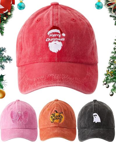 Jeyiour 4 قطع عيد الميلاد قبعة بيسبول قبعة عيد الميلاد خمر الدنيم قبعة عيد الهالوين سرطان الثدي الوعي عيد الشكر قبعة قابل للتعديل التطريز قبعات أبي للرجال النساء in Kuwait