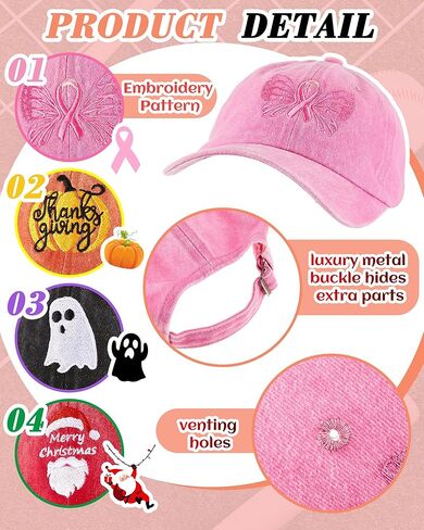 Jeyiour 4 قطع عيد الميلاد قبعة بيسبول قبعة عيد الميلاد خمر الدنيم قبعة عيد الهالوين سرطان الثدي الوعي عيد الشكر قبعة قابل للتعديل التطريز قبعات أبي للرجال النساء in Kuwait