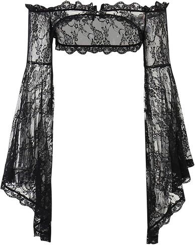 Goth Bolero Shrug Women Lace Sheer Mesh Gothic Flare Sleeve Emo in Saudi Arabia