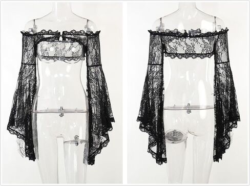 Goth Bolero Shrug Women Lace Sheer Mesh Gothic Flare Sleeve Emo in Saudi Arabia