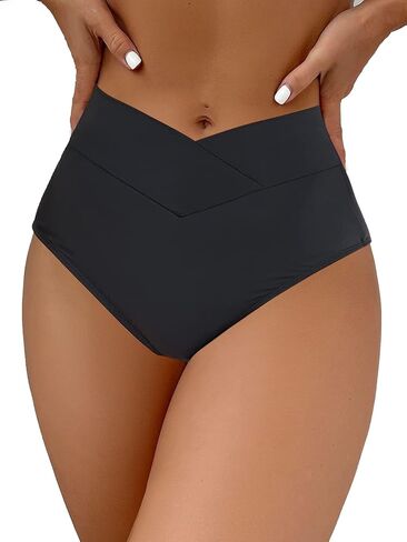 HYTENSUN Women's Bikini Bottom High Waisted V Cut Swimsuit Twist Front Cheeky Swim Bottoms in Kuwait