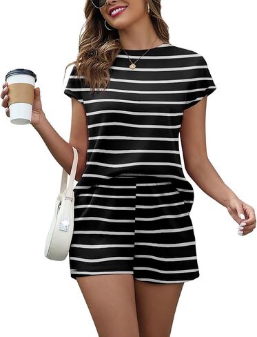 PrinStory 2 Piece Lounge Sets for Women Summer Outfits Short Sleeve Womens Short Sets Casual Matching Set in Saudi Arabia