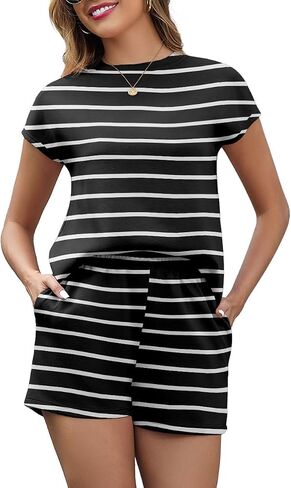 PrinStory 2 Piece Lounge Sets for Women Summer Outfits Short Sleeve Womens Short Sets Casual Matching Set in Saudi Arabia