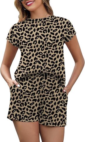 PrinStory 2 Piece Lounge Sets for Women Summer Outfits Short Sleeve Womens Short Sets Casual Matching Set in Saudi Arabia