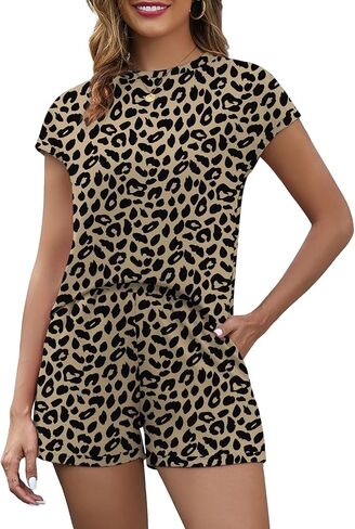 PrinStory 2 Piece Lounge Sets for Women Summer Outfits Short Sleeve Womens Short Sets Casual Matching Set in Saudi Arabia