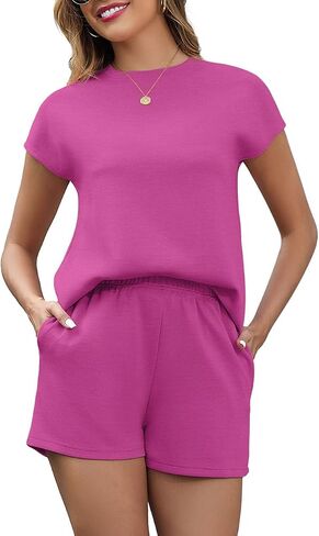 PrinStory 2 Piece Lounge Sets for Women Summer Outfits Short Sleeve Womens Short Sets Casual Matching Set in Saudi Arabia