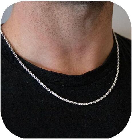 3.5mm Mens Stainless Steel Silver Rope Twist Chain Necklace Jewelry for Men in Saudi Arabia