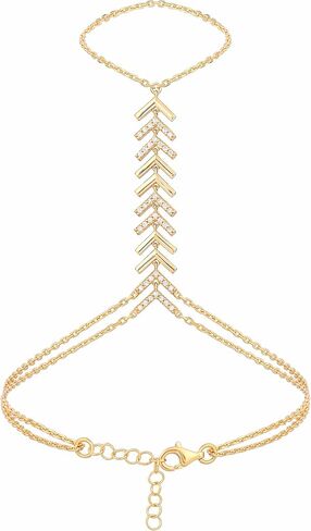 18K Gold Vermeil Bracelet Ring Hand Chain, Adjustable Finger Bracelet, Dainty Charm Hand Jewelry for Women, Valentine's Day, Birthday Gifts for Her in Saudi Arabia