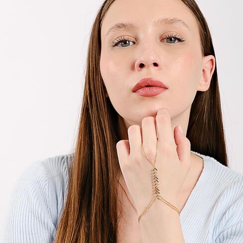 18K Gold Vermeil Bracelet Ring Hand Chain, Adjustable Finger Bracelet, Dainty Charm Hand Jewelry for Women, Valentine's Day, Birthday Gifts for Her in Saudi Arabia