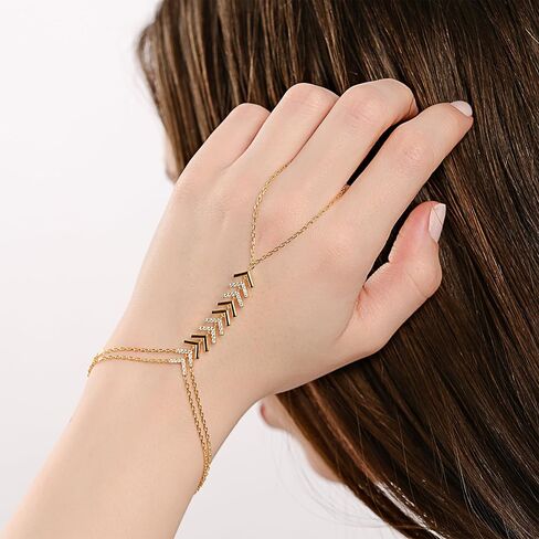 18K Gold Vermeil Bracelet Ring Hand Chain, Adjustable Finger Bracelet, Dainty Charm Hand Jewelry for Women, Valentine's Day, Birthday Gifts for Her in Saudi Arabia