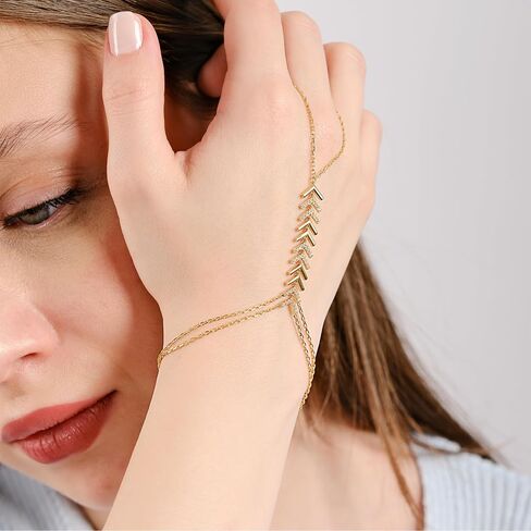 18K Gold Vermeil Bracelet Ring Hand Chain, Adjustable Finger Bracelet, Dainty Charm Hand Jewelry for Women, Valentine's Day, Birthday Gifts for Her in Saudi Arabia