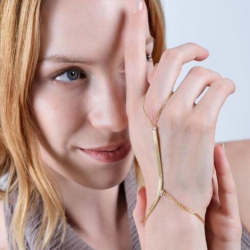 18K Gold Vermeil Bracelet Ring Hand Chain, Adjustable Finger Bracelet, Dainty Charm Hand Jewelry for Women, Valentine's Day, Birthday Gifts for Her in Saudi Arabia