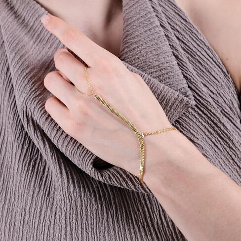 18K Gold Vermeil Bracelet Ring Hand Chain, Adjustable Finger Bracelet, Dainty Charm Hand Jewelry for Women, Valentine's Day, Birthday Gifts for Her in Saudi Arabia