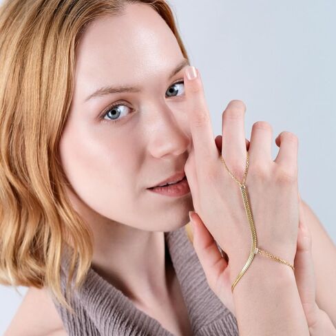 18K Gold Vermeil Bracelet Ring Hand Chain, Adjustable Finger Bracelet, Dainty Charm Hand Jewelry for Women, Valentine's Day, Birthday Gifts for Her in Saudi Arabia