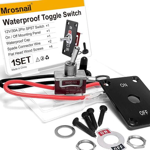 Waterproof Toggle Switch 12V 30A Heavy Duty SPST 2 Pin ON-Off with Boot Cover and Mounting Panel Kit, Marine Automotive Car Boat Truck Electrical Switch for Reliable Power Control – 1 Pack in Saudi Arabia