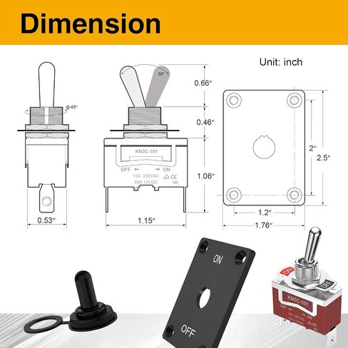 Waterproof Toggle Switch 12V 30A Heavy Duty SPST 2 Pin ON-Off with Boot Cover and Mounting Panel Kit, Marine Automotive Car Boat Truck Electrical Switch for Reliable Power Control – 1 Pack in Saudi Arabia