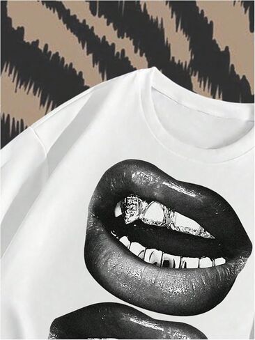 GORGLITTER Men's Lip Pattern Graphic Tees Loose Short Sleeve Crewneck T Shirts Streetwear Top in Kuwait