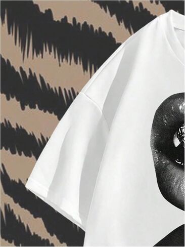 GORGLITTER Men's Lip Pattern Graphic Tees Loose Short Sleeve Crewneck T Shirts Streetwear Top in Kuwait