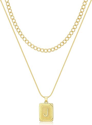 Gold Initial Necklaces for Women 14K Gold Plated Letter Necklace Square Pendant Layered Gold Choker Necklaces Set Trendy Jewelry in Saudi Arabia