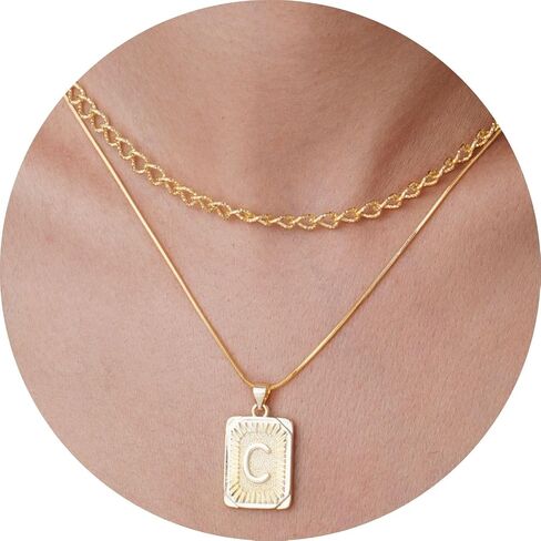 Gold Initial Necklaces for Women 14K Gold Plated Letter Necklace Square Pendant Layered Gold Choker Necklaces Set Trendy Jewelry in Saudi Arabia
