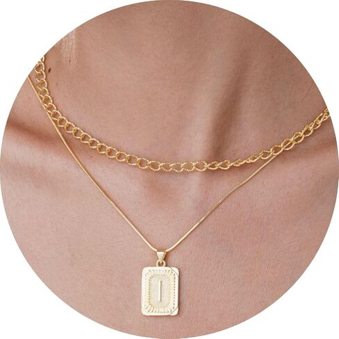 Gold Initial Necklaces for Women 14K Gold Plated Letter Necklace Square Pendant Layered Gold Choker Necklaces Set Trendy Jewelry in Saudi Arabia