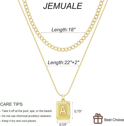 Gold Initial Necklaces for Women 14K Gold Plated Letter Necklace Square Pendant Layered Gold Choker Necklaces Set Trendy Jewelry in Saudi Arabia