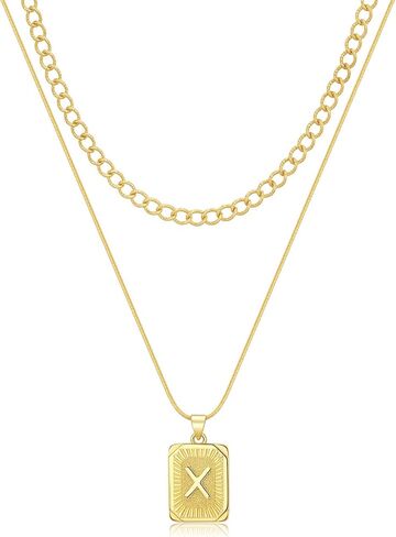 Gold Initial Necklaces for Women 14K Gold Plated Letter Necklace Square Pendant Layered Gold Choker Necklaces Set Trendy Jewelry in Saudi Arabia