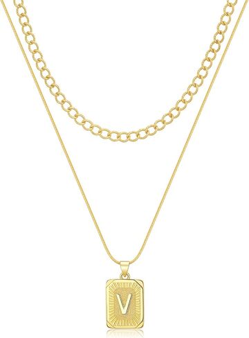Gold Initial Necklaces for Women 14K Gold Plated Letter Necklace Square Pendant Layered Gold Choker Necklaces Set Trendy Jewelry in Saudi Arabia