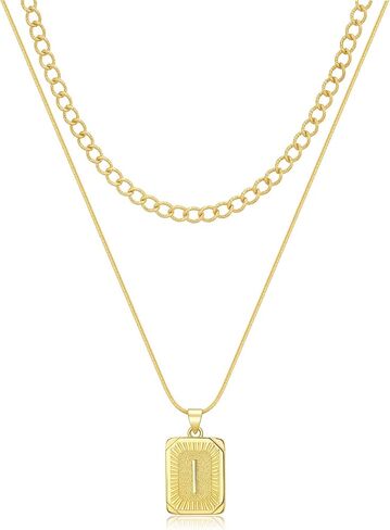 Gold Initial Necklaces for Women 14K Gold Plated Letter Necklace Square Pendant Layered Gold Choker Necklaces Set Trendy Jewelry in Saudi Arabia