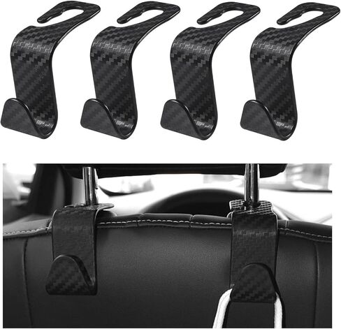 4 PCS Car Seat Headrest Hooks, Auto Seat Hook Hangers Storage Organizer, Back Seat Hanger for Car Handbag Clothes Coats Grocery Bags, Universal Interior Car Accessories (Carbon Fiber) in Kuwait