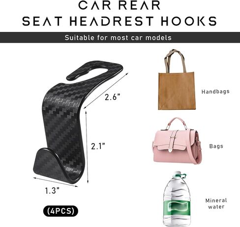 4 PCS Car Seat Headrest Hooks, Auto Seat Hook Hangers Storage Organizer, Back Seat Hanger for Car Handbag Clothes Coats Grocery Bags, Universal Interior Car Accessories (Carbon Fiber) in Kuwait