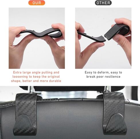 4 PCS Car Seat Headrest Hooks, Auto Seat Hook Hangers Storage Organizer, Back Seat Hanger for Car Handbag Clothes Coats Grocery Bags, Universal Interior Car Accessories (Carbon Fiber) in Kuwait
