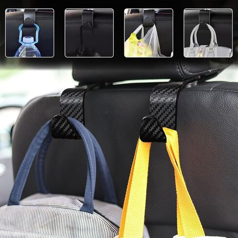 4 PCS Car Seat Headrest Hooks, Auto Seat Hook Hangers Storage Organizer, Back Seat Hanger for Car Handbag Clothes Coats Grocery Bags, Universal Interior Car Accessories (Carbon Fiber) in Kuwait