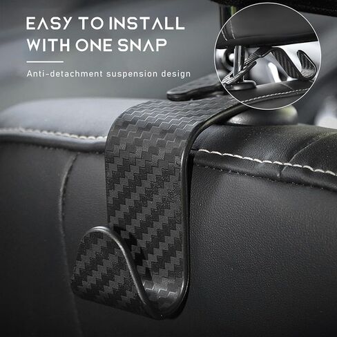 4 PCS Car Seat Headrest Hooks, Auto Seat Hook Hangers Storage Organizer, Back Seat Hanger for Car Handbag Clothes Coats Grocery Bags, Universal Interior Car Accessories (Carbon Fiber) in Kuwait