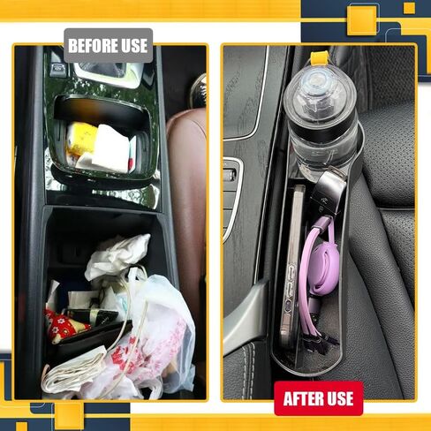 2PCS Car Seat Gap Filler Organizer, Leather Multifunctional Car Seat Organizer, Console Side Storage Box with Cup Holders, Accessories Car Seat Storage Box Universal for Cars (Black) in Kuwait