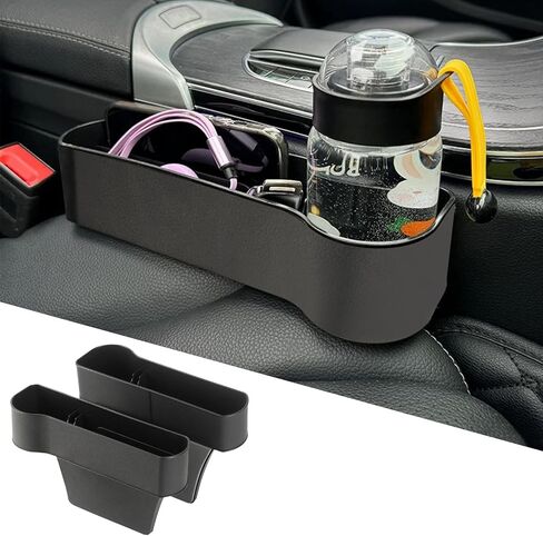 2PCS Car Seat Gap Filler Organizer, Leather Multifunctional Car Seat Organizer, Console Side Storage Box with Cup Holders, Accessories Car Seat Storage Box Universal for Cars (Black) in Kuwait