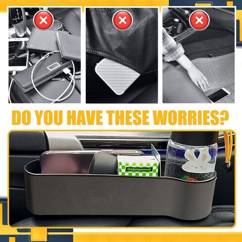 2PCS Car Seat Gap Filler Organizer, Leather Multifunctional Car Seat Organizer, Console Side Storage Box with Cup Holders, Accessories Car Seat Storage Box Universal for Cars (Black) in Kuwait