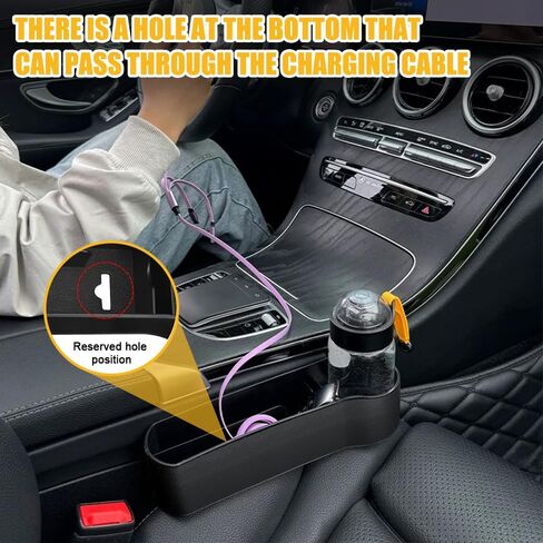 2PCS Car Seat Gap Filler Organizer, Leather Multifunctional Car Seat Organizer, Console Side Storage Box with Cup Holders, Accessories Car Seat Storage Box Universal for Cars (Black) in Kuwait