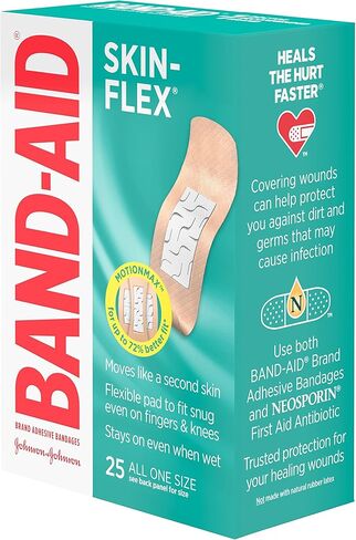 ضمادات لاصقة مرنة من ماركة Band-Aid للإسعافات الأولية والعناية بالجروح من الجروح والخدوش والحروق الطفيفة، ضمادات معقمة مرنة رائعة للأصابع واليدين والركبتين، مقاس واحد، 25 قيراط in Kuwait
